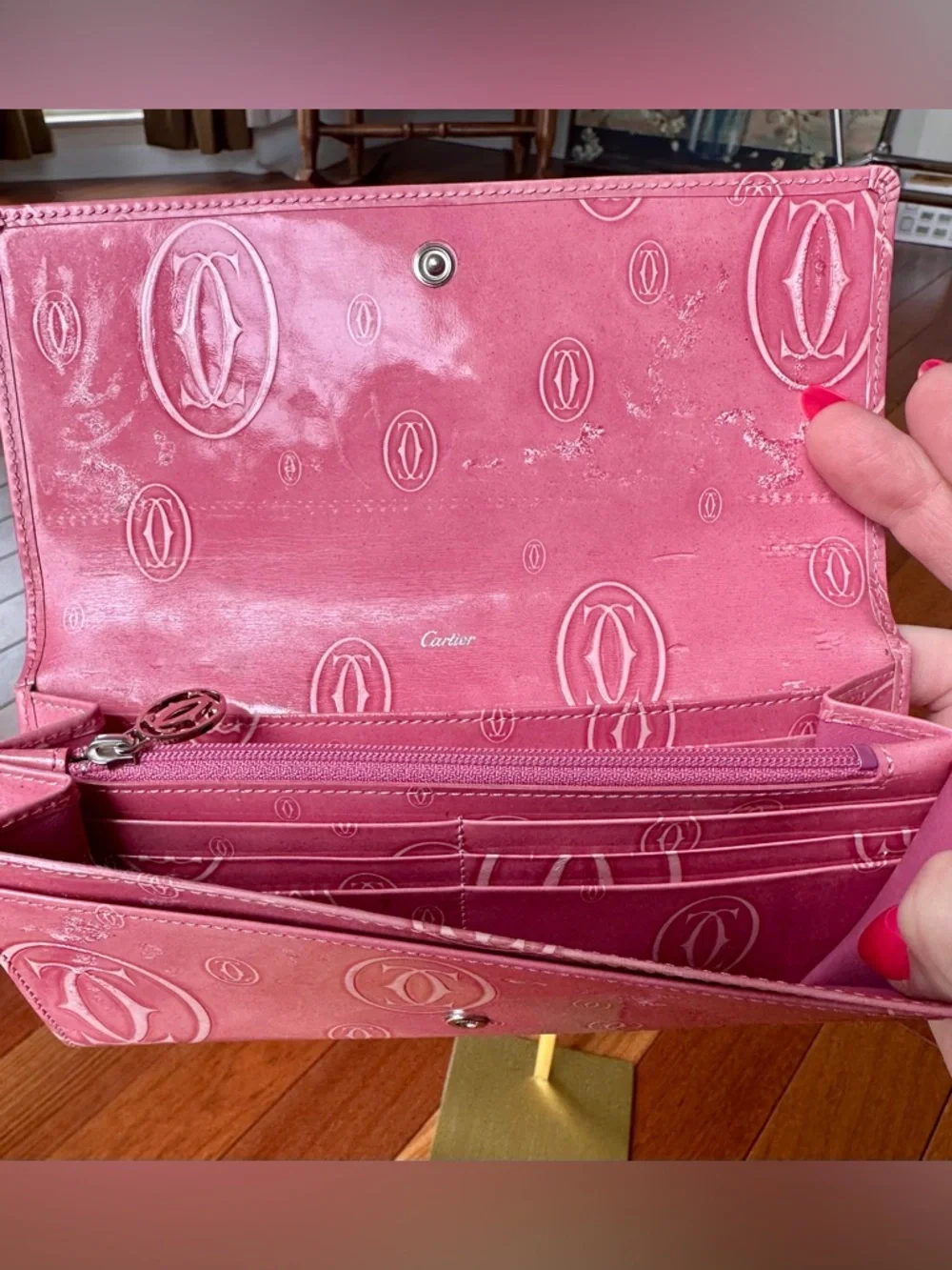 Cartier Happy Birthday Continental Long Wallet in Pink Patent Calfskin Leather - Picture 9 of 11